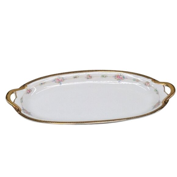 Antique Noritake Nippon M Oval Celery Dish Serving Tray Roses Black Gold Trim - Picture 4 of 13